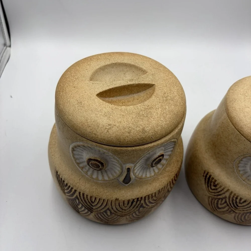 Two Vtg Owl Canisters W/ Lids Pottery Craft USA‎ Mid Century Cottagecore Country
